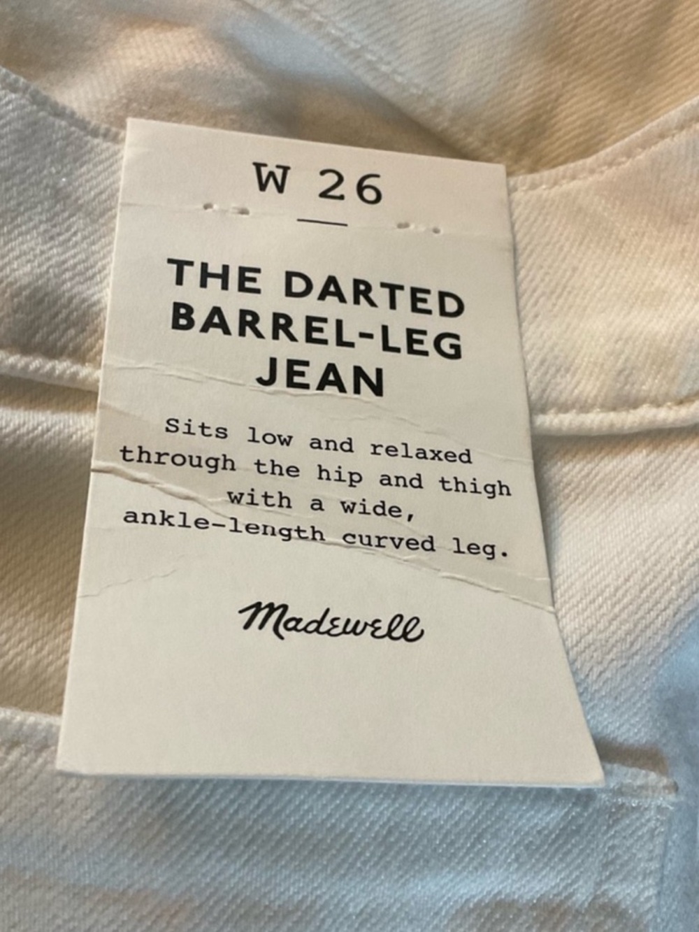 Madewell The Darted Barrel-Leg Jean Vintage Canvas Ecru Rigid Denim Size 26 NWT - Picture 5 of 5